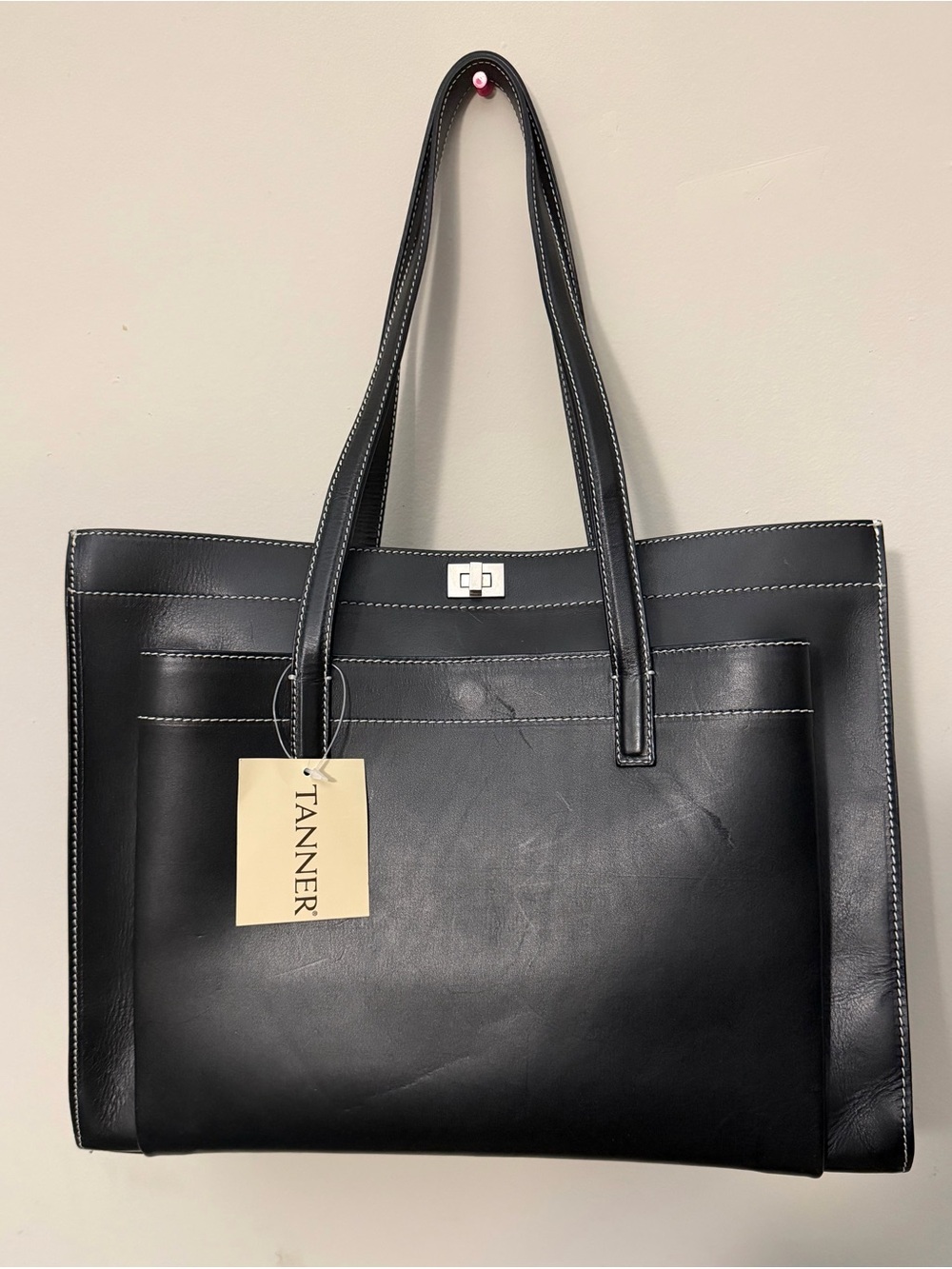 Tanner Black Leather Laptop Tote for Women